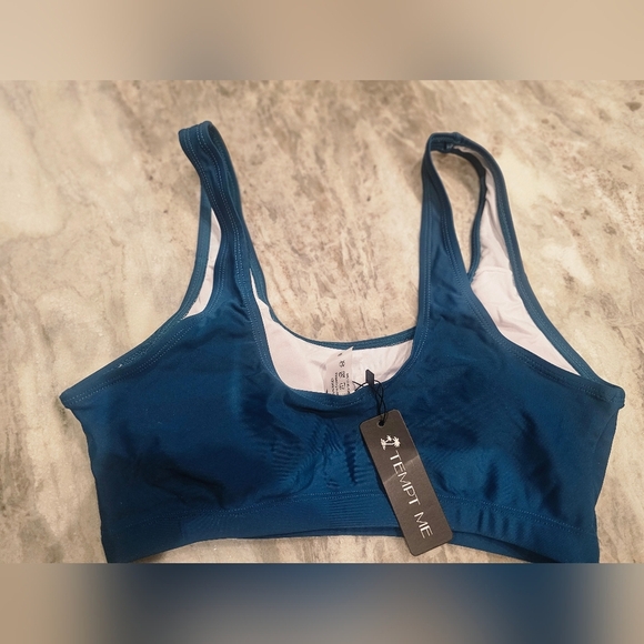 NWT! TEMPT ME womens 2 piece TEAL high waist athletic bikini set size MEDIUM - Picture 5 of 9